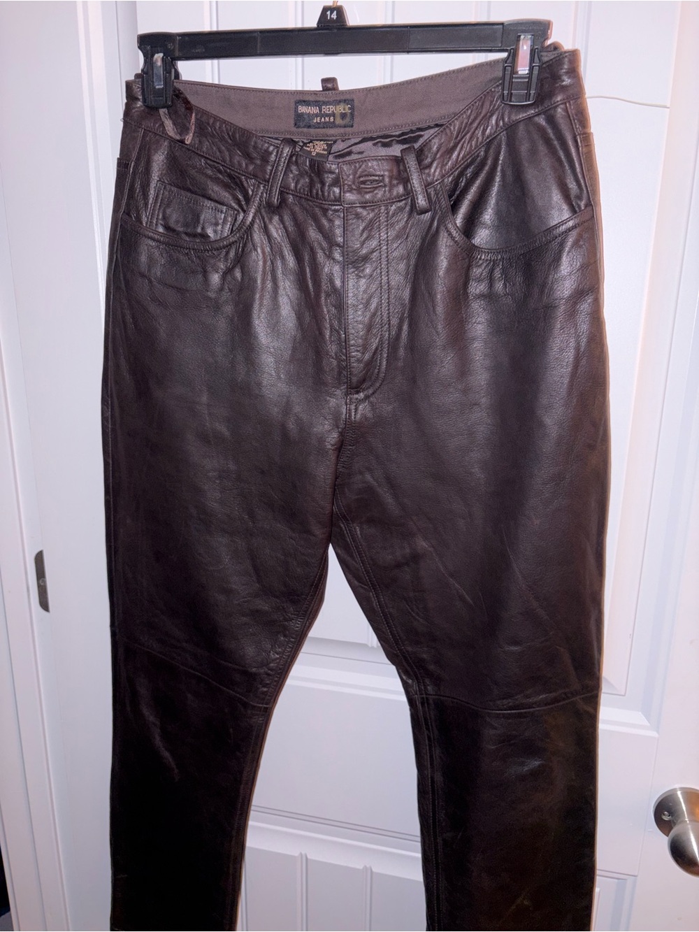 Vintage Banana Republic Dark Brown colored Leather Jeans Pants Slim Straight